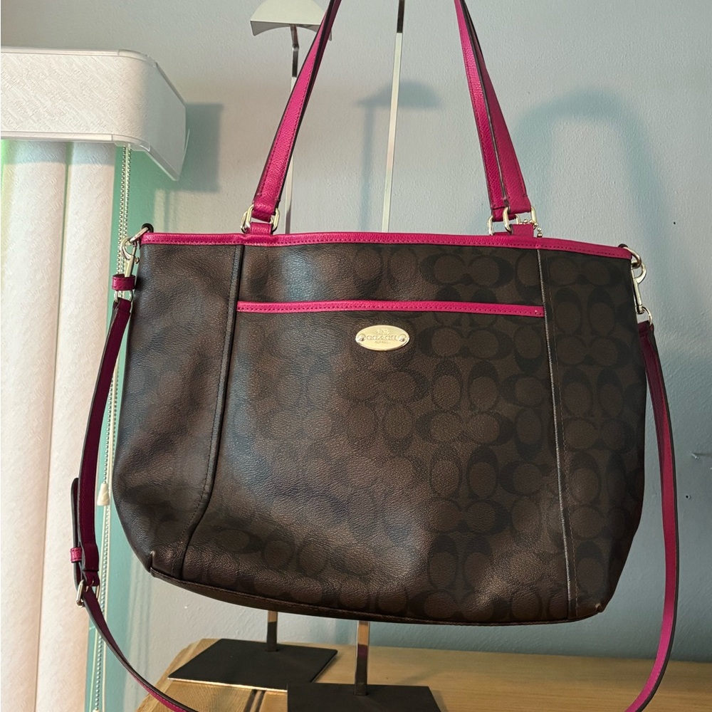 Coach Brown and Pink Monogram Tote